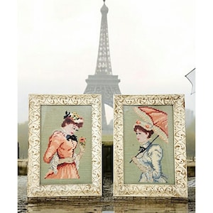 Vintage Needlepoint Circa 1050's Victorian Ladies With