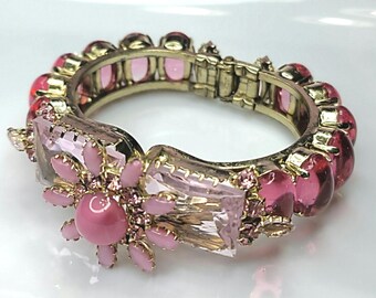 Rare Vintage Rodrigo Otazu Pink Crystal Statement Clamper Bracelet