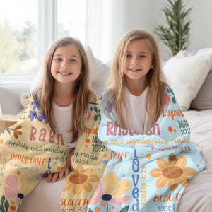 God Says I am Personalized Name Kid's Blanket, Positive Affirmation Plush Velveteen Throw, Custom Name Gift for Girls