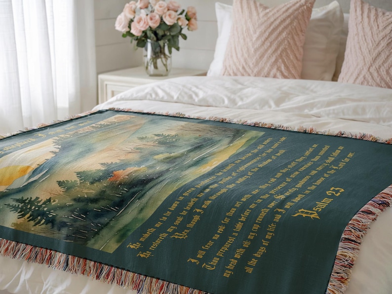 Religious Home Decor,psalm 23 Sympathy Woven Blanket, Religious Grief