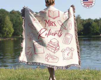 Personalized Teacher Woven Blanket Custom Teacher Gift with Name Cozy Classroom Throw End of Year Teacher Appreciation School Teacher Gifts