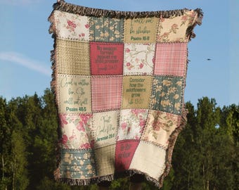 Scripture Woven Blanket, Bible Verse Christian Throw, Faith Based Gift, Religious Tapestry Home Accent