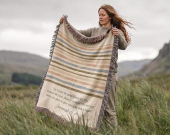 Christianity Gifts For Women and Men, Cozy Bible Verse Woven Blanket, Religious Scripture Art Throw, Custom Name Christian Baptism Tapestry