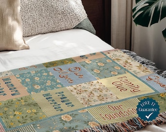 Custom Mother's Day Gift , Mom Birthday Gift, Personalized Mom Blanket, Custom Christmas Mom Gift, Patchwork Cottage Core Woven Blanket