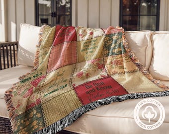 Christian Living Room Decor, Faith Woven Bible Verse Tapestry Throw Blanket, Christian Scripture Gifts