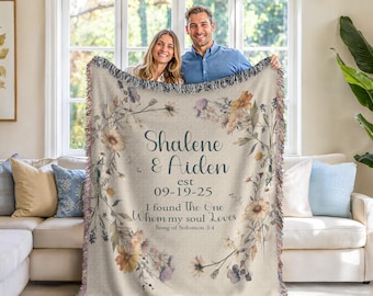 Cotton Anniversary Gift , Personalised Woven Wedding Blanket, Custom Mr. & Mrs. Throw, 2nd Anniversary Gift