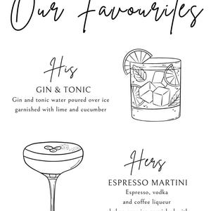 Znak Signature Drinks, Spersonalizowany znak Signature Cocktail, Edytowalny znak na drinki dla niego i dla niej, Cyfrowe pobieranie koktajli Signature