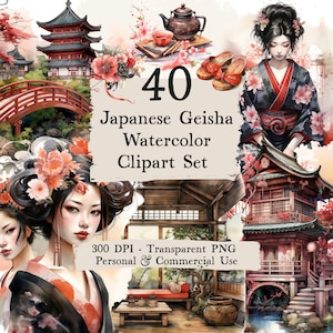 Japanese Geisha Watercolor Clipart Set - Japanese Geisha girls, geisha, geisha arts, geisha girl clip art, Japanese clipart, clipart bundle