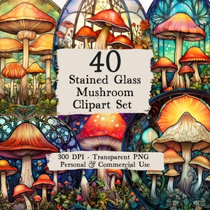 Stained Glass Mushroom Clipart Set, Mushroom Clipart, Clipart Bundle, mushroom png, psychedelic art graphics, fungi illustration, trippy art