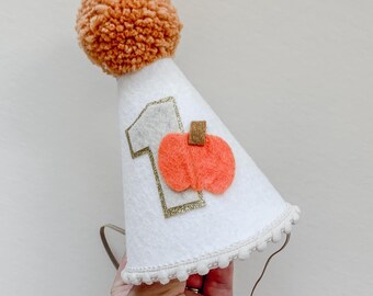 Handmade Pumpkin First Birthday Party Hat: Fall Theme