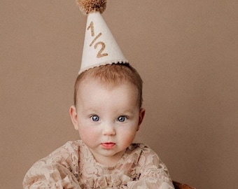 Halve verjaardag hoed baby mijlpaal viering foto prop kroon vilt feestaccessoire aanpasbare pom peuter hoofddeksel glitter zes maanden