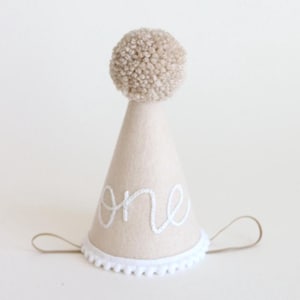 Embroidered First Birthday Party Hat with Pom Pom - Handmade Felt