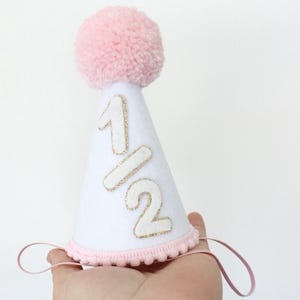 Girl’s 1/2 Birthday Party Hat Half birthday party Baby 1/2 birthday Boy half birthday Boho first birthday hat Glittery party hat neutral hat