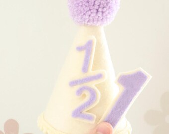 Half Baby Party Hat First Birthday Photo Prop Smash Cake Celebration Headwear 1/2 and 1 Swappable Number Baby Six Months Milestone Keepsake