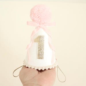 Kokette Geburtstag Hut erste Party Baby Mädchen Kopfschmuck Rosa Schleife Gold Glitzer Nummer eins Feier Kegel halb handgefertigte Kopfschmuck Foto Requisite
