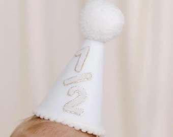 Czapeczka urodzinowa dla dziecka, pierwsza impreza, rozbijanie tortu, zdjęcie, ręcznie robiona, celebracja, brokatowa korona, połowa dziewczęcej nakrycia głowy, neutralny design, niestandardowy dodatek