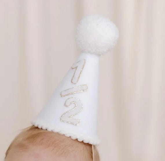 Baby Birthday Hat First Party Smash Cake Photo Prop Handmade Celebration Glitter Crown Half Girl Headpiece Neutral Design Custom Accessory