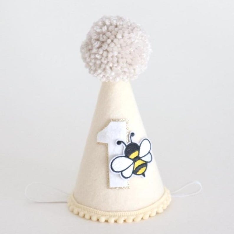 First Bee-day Hat Party Bee Birthday Daisy Theme Garden Celebration Spring Accessory Flower Crown Felt Headpiece Cone Shaped Headwear image 6