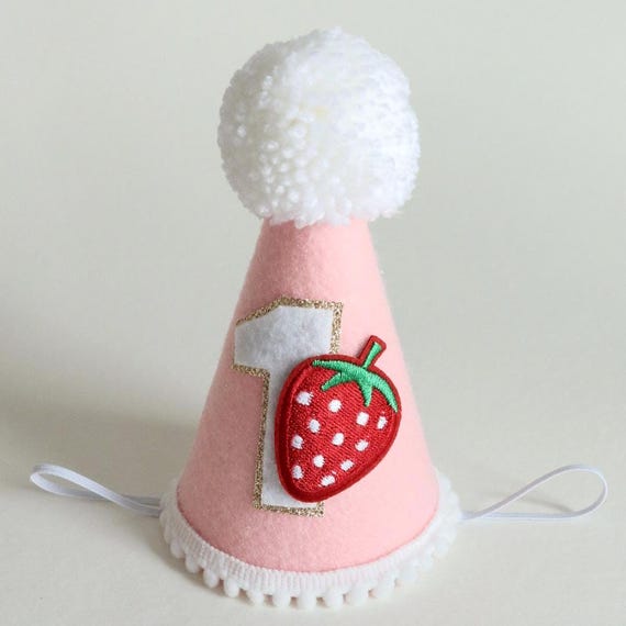 Strawberry First Birthday Hat: Handmade Felt Party Cone - Etsy