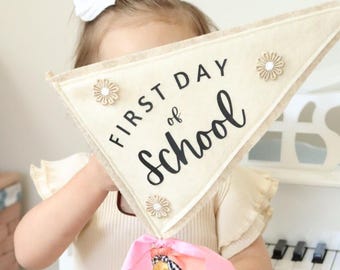 First Day School Photo Prop Kindergarten Milestone Felt Pennant Back Classroom Memory Sign Preschool Keepsake Last Day Student Banner