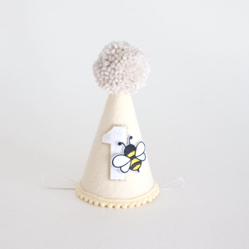 First Bee-day Hat Party Bee Birthday Daisy Theme Garden Celebration Spring Accessory Flower Crown Felt Headpiece Cone Shaped Headwear image 8
