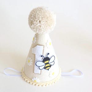 First Bee-day Hat Party Bee Birthday Daisy Theme Garden Celebration Spring Accessory Flower Crown Felt Headpiece Cone Shaped Headwear image 7