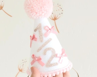 Baby Girl 1/2 Birthday Party Hat: Coquette Bow-tiful Felt Cone