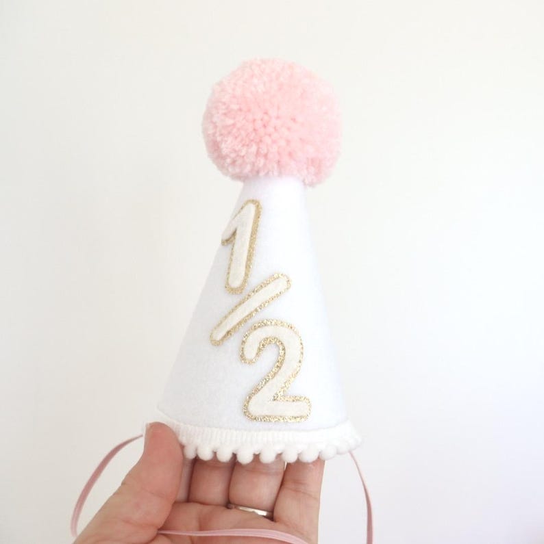 Baby Birthday Hat First Party Smash Cake Photo Prop Handmade Celebration Glitter Crown Half Girl Headpiece Neutral Design Custom Accessory image 10