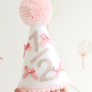 Baby Girl Coquette 1/2 Birthday Party Hat Half birthday Hat Baby&#39;s 1/2 birthday Bow-tiful One Birthday Vintage Bow ONE birthday hat Glittery