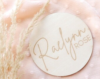 PERSONALIZED Baby Name Monthly Milestone Gift I'm New Here Hospital Photo Prop Newborn Milestone Disc Baby Newborn Announcement Wood Circle