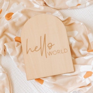 Hola mundo, hito mensual del bebé en forma de arco, soy nuevo aquí, accesorio fotográfico de hospital, disco de hito para recién nacidos, anuncio de bebé recién nacido, regalo para baby shower