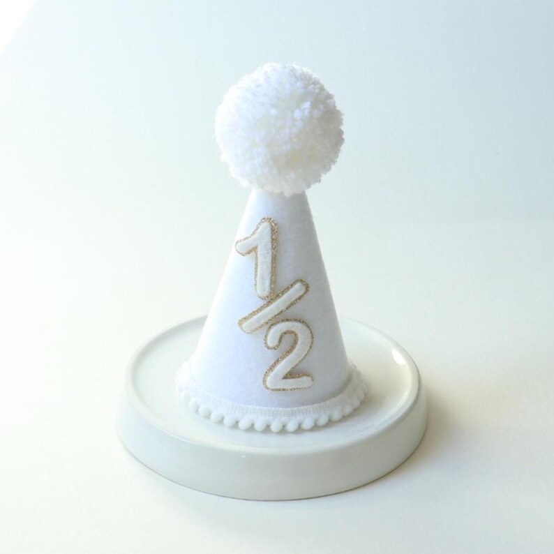 Baby Birthday Hat First Party Smash Cake Photo Prop Handmade Celebration Glitter Crown Half Girl Headpiece Neutral Design Custom Accessory image 9