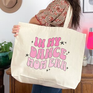 Dance Mom Era Tote Bag | In My Dance Mom Era Canvas Tote | Groovy Dance Mom Gift | Large Gameday Cheer Tote | Pink Retro Dance Bag