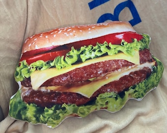 Funny Food Pillow, Cheeseburger Shaped Throw Pillow, Gifts for Foodies