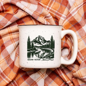 Grand Teton National Park Keramik Camp Becher, Outdoorsy Style gesprenkelte Creme Tasse 13 Unze