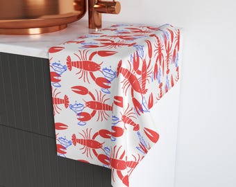 Serviette à main imprimé homard - décoration de cuisine nautique, cadeau ambiance estivale, accent de vie côtière, indispensables de la maison de plage, cadeau pour les amateurs de fruits de mer