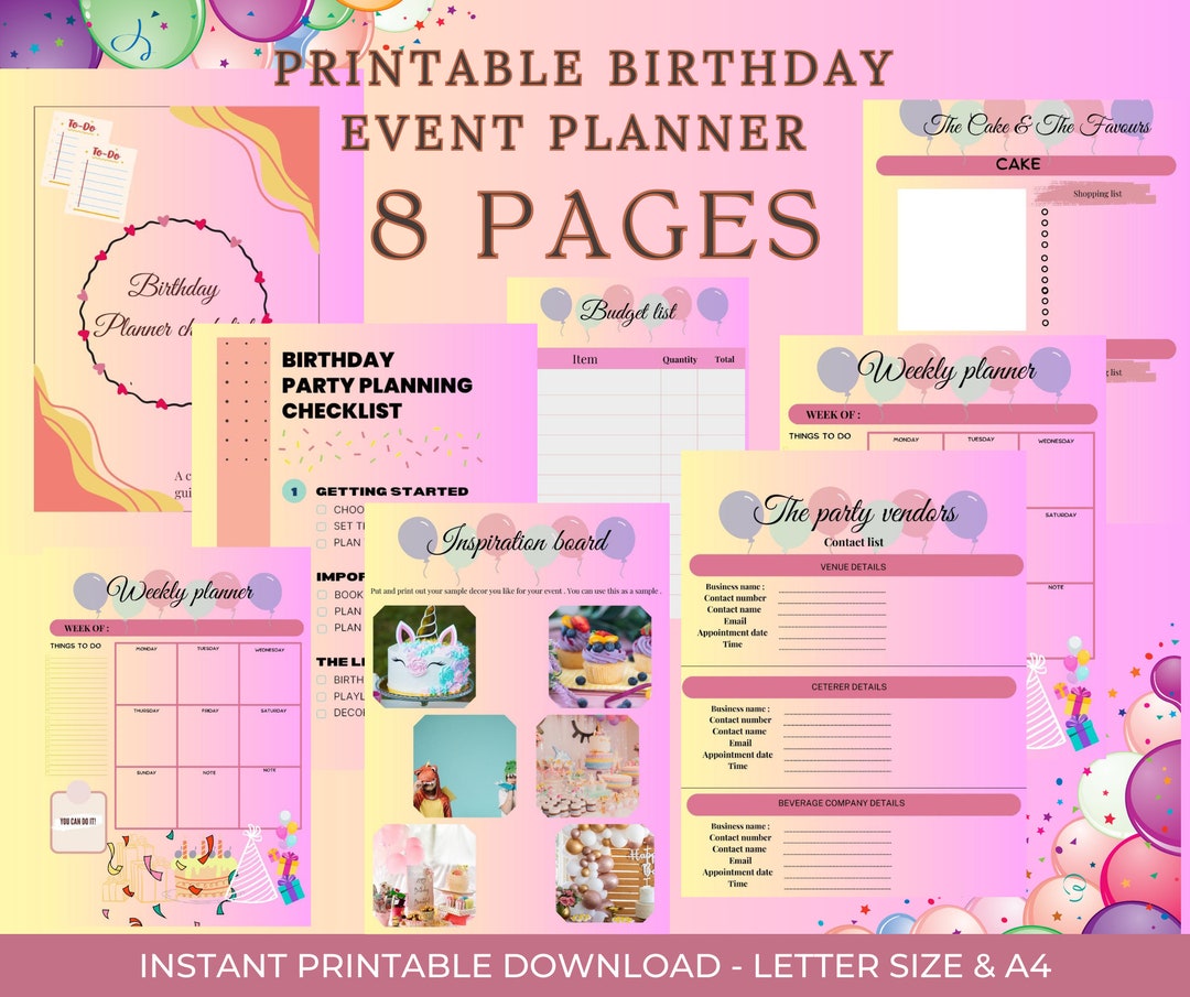 Easy Birthday Planner Printable Birthday PDF Party - Etsy