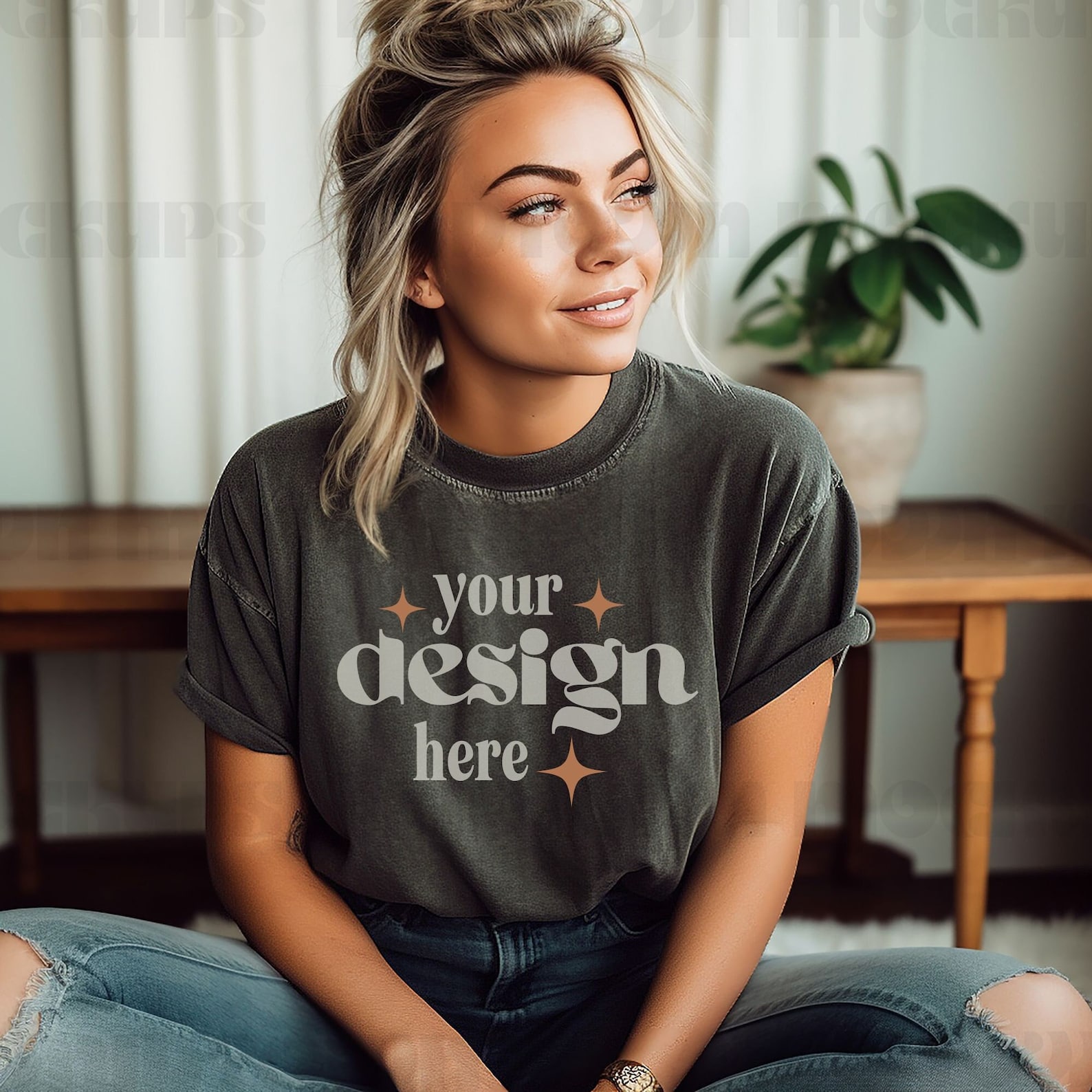 Comfort Colors C1717 Pepper Shirt Mockup, Pepper Comfort Colors