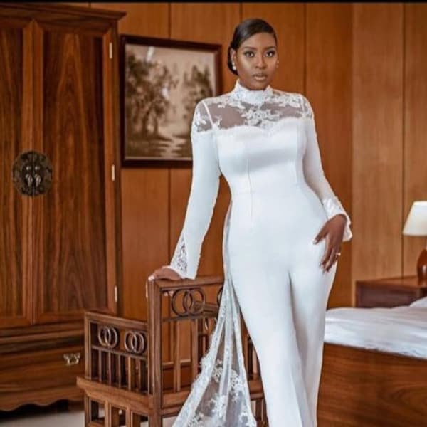 White Wedding Jumpsuit, African party Jumpsuit, White jumpsuit, bridal jumpsuit, bridesmaid Jumpsuit, African Women Clothing,prom Jumpsuit