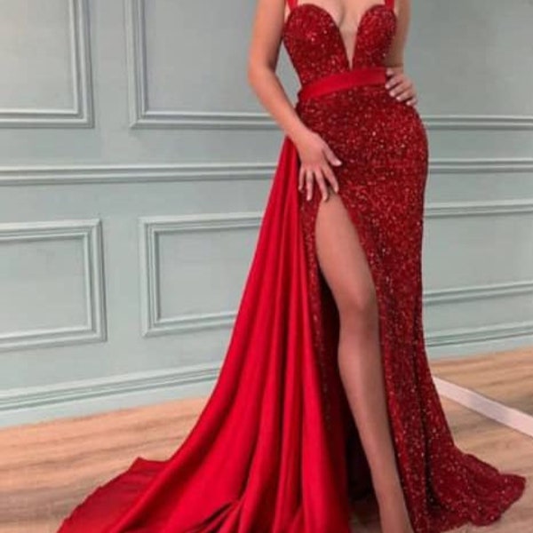 Red Wedding Reception dress, African women clothing, Bridal party dress,Aline gown,Evening Gown,Red prom dresses, shimmery dress