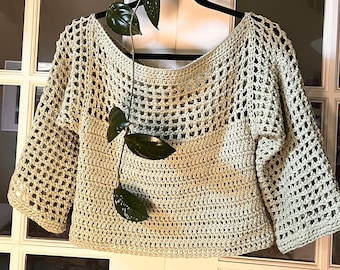 Olive Top- Top Down Sweater, Women's Crochet Sweater