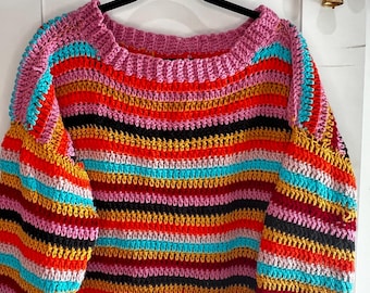 Crochet Francis Sweater Pattern – Bohemian Scrap Yarn Design – PDF Instant Download