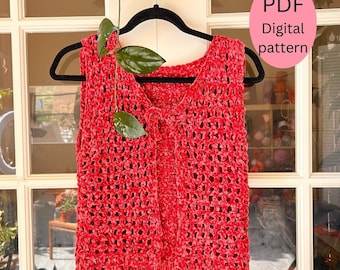 Modèle de gilet au crochet en maille bohème - Haut d'été - Téléchargement instantané au format PDF