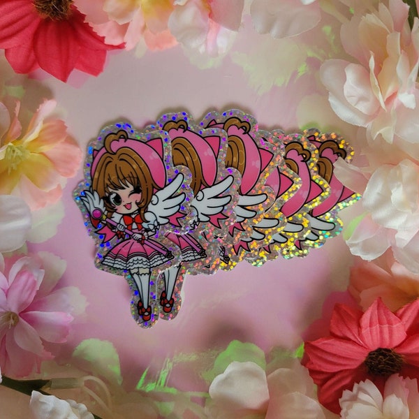 Magical Girl / Mahou Shoujo Sakura - 3" Holographic Glitter Die Cut Sticker & 3" Matte Kiss Cut Sticker| Decal | Laptop