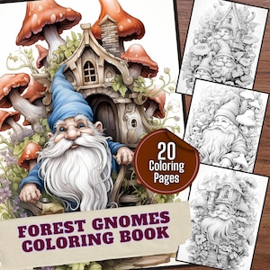 Forest Gnomes Coloring Pages - Set of 30 Printable Pages, Coloring Book for Adults and Kids, Mystical Gnomes Art, Fantasy-Themed Artwork PDF