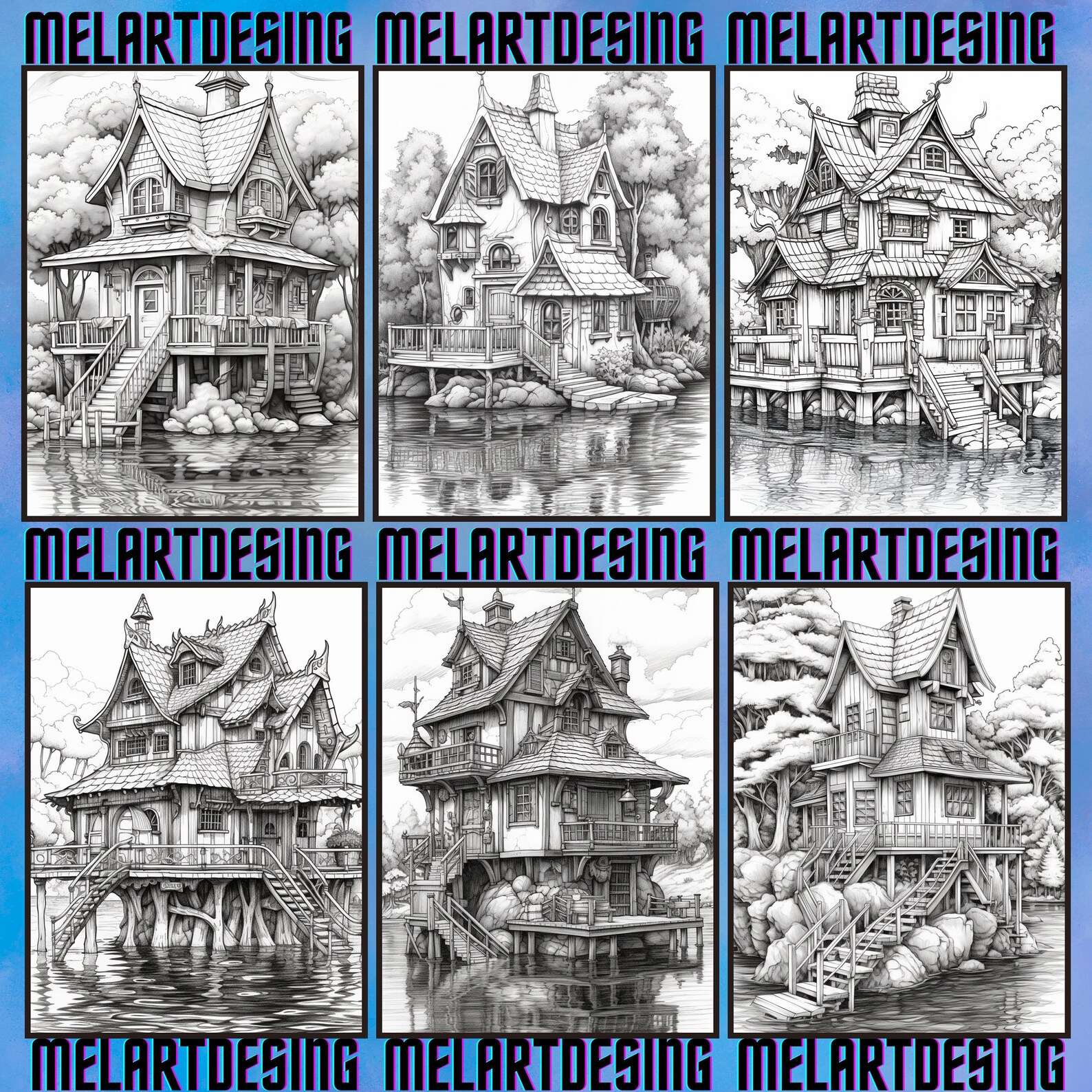 Lake House Coloring Pages Set of 30 Printable Relaxing Lake House