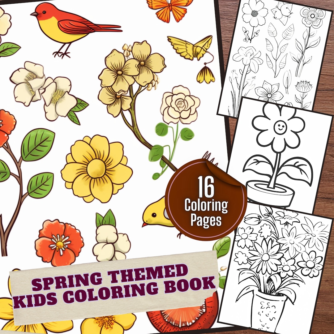 Spring Season Coloring Pages - Set of 16 Printable Pages, Coloring Book ...