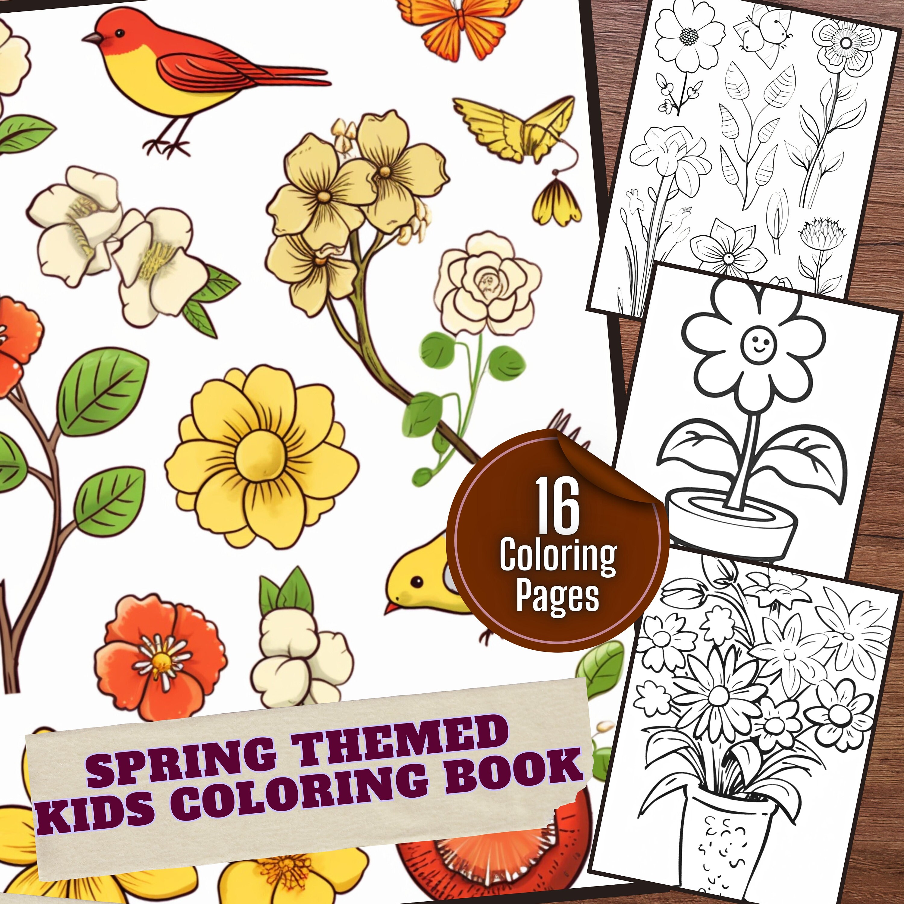 Spring Season Coloring Pages - Set of 16 Printable Pages, Coloring Book ...
