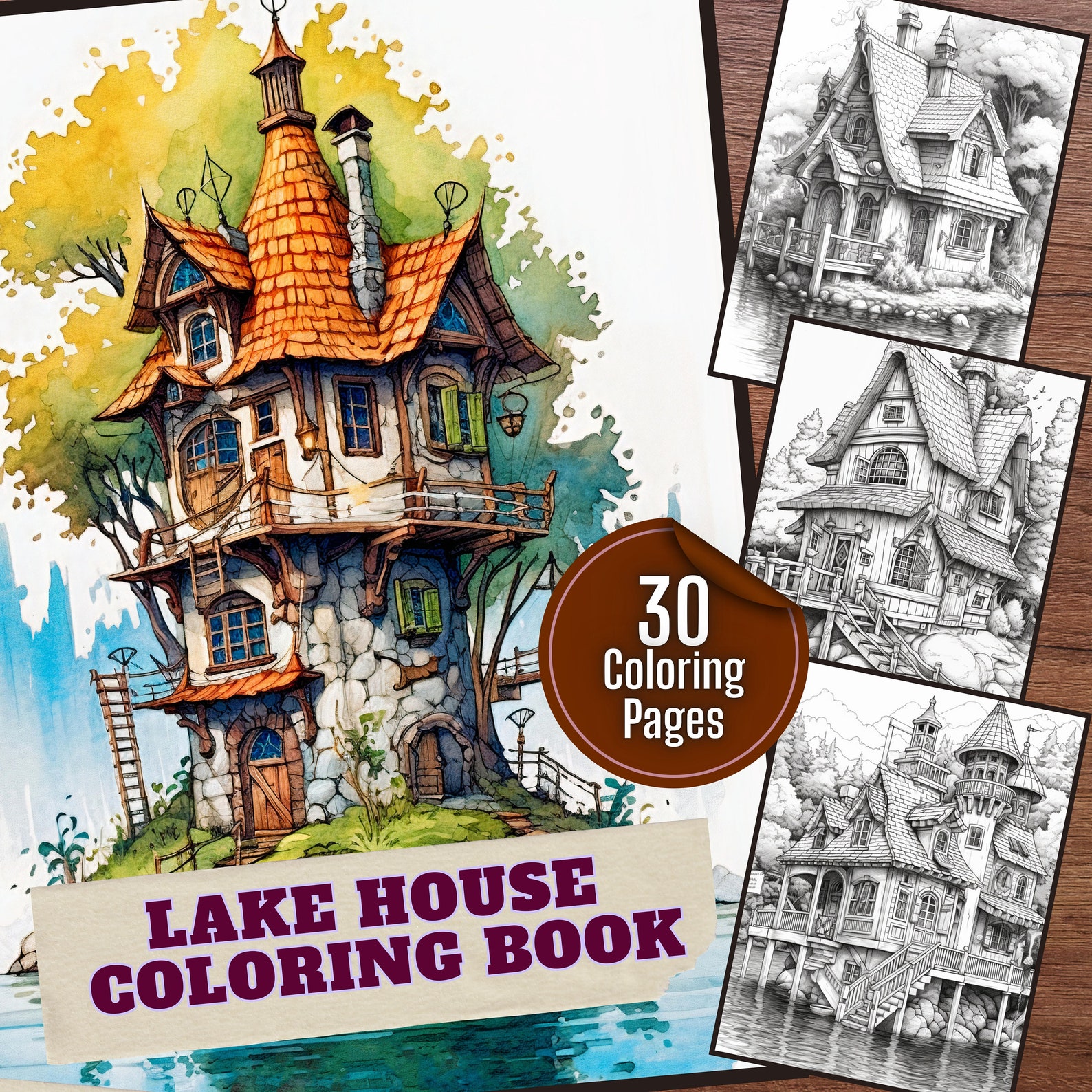 Lake House Coloring Pages Set of 30 Printable Relaxing Lake House