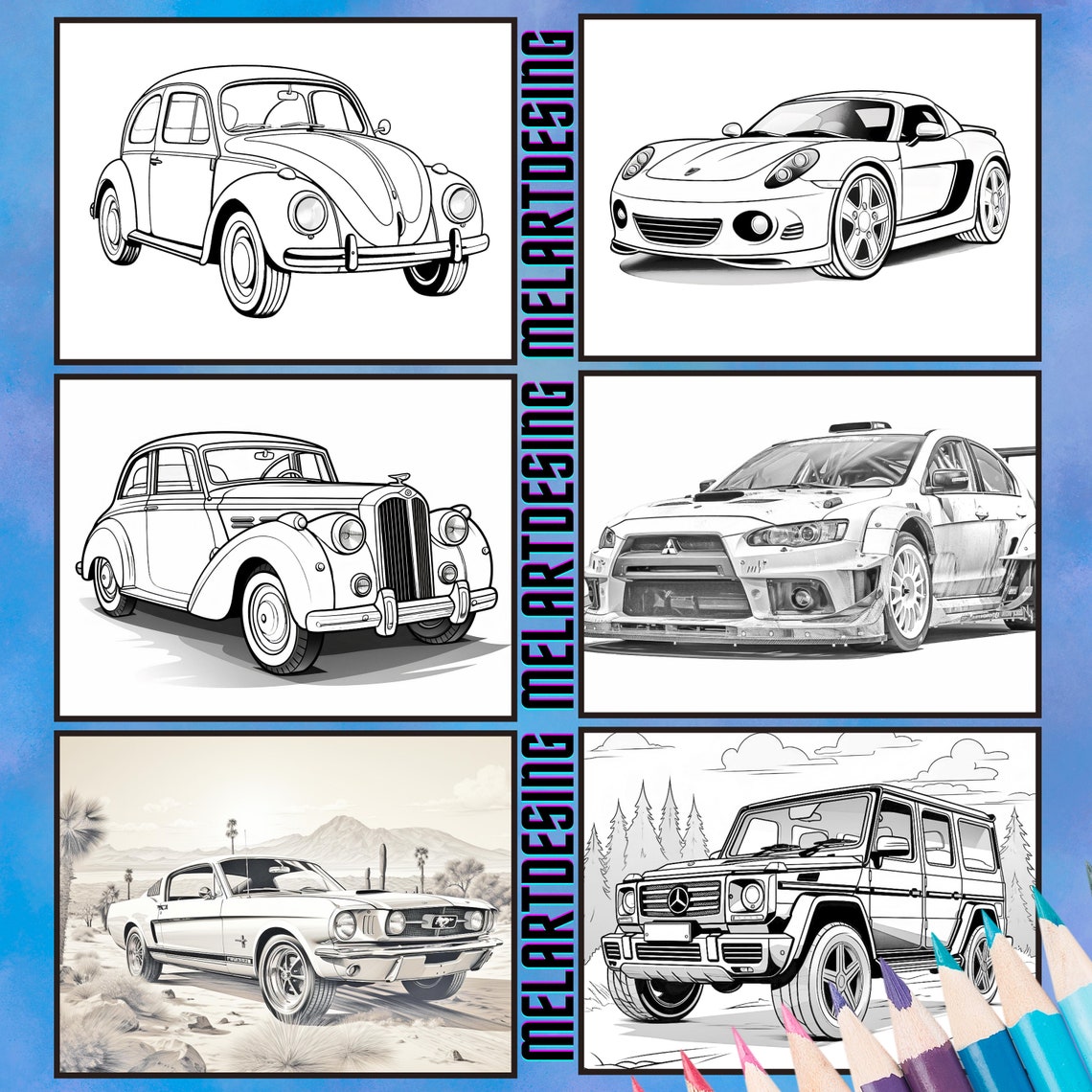 Sport &amp; Oldtimer Cars Coloring Page Set of 22 Printable Pages, Coloring ...